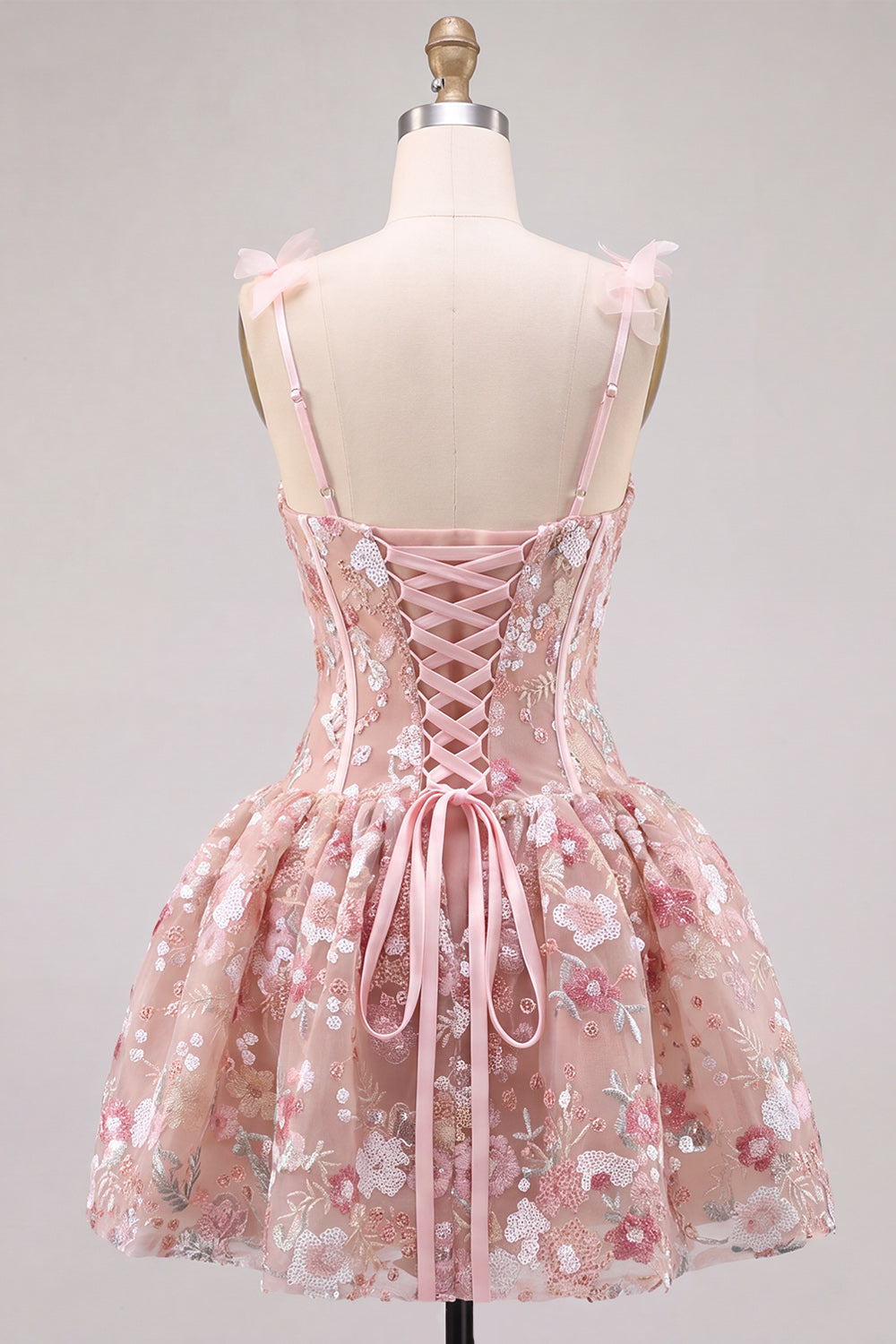 Pink A Line Corset Sweetheart Short Homecoming Dress with Flowers