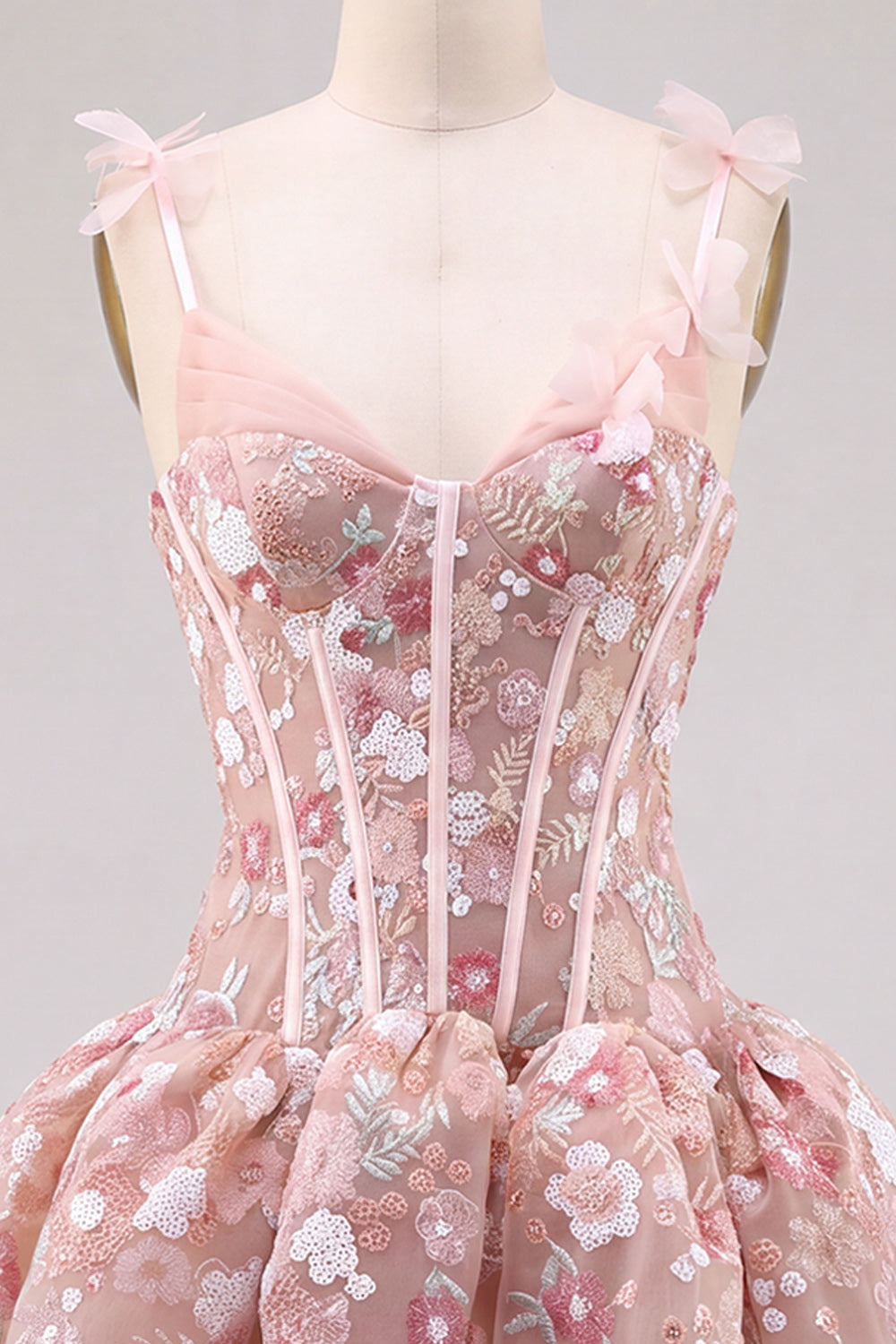 Pink A Line Corset Sweetheart Short Homecoming Dress with Flowers