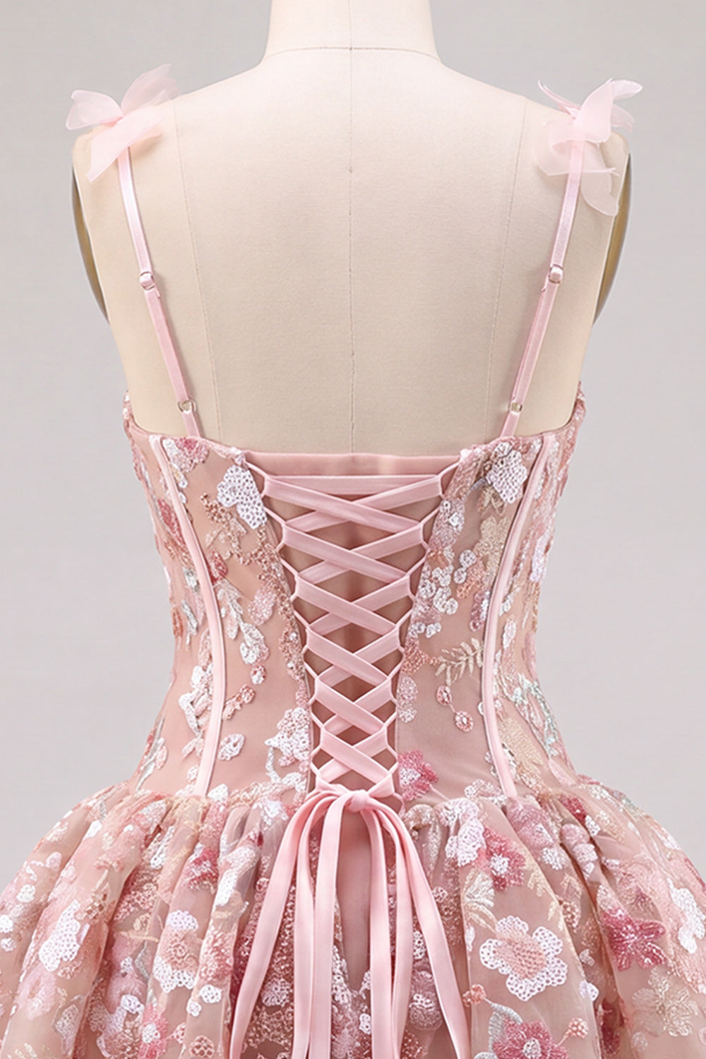 Pink A Line Corset Sweetheart Short Homecoming Dress with Flowers