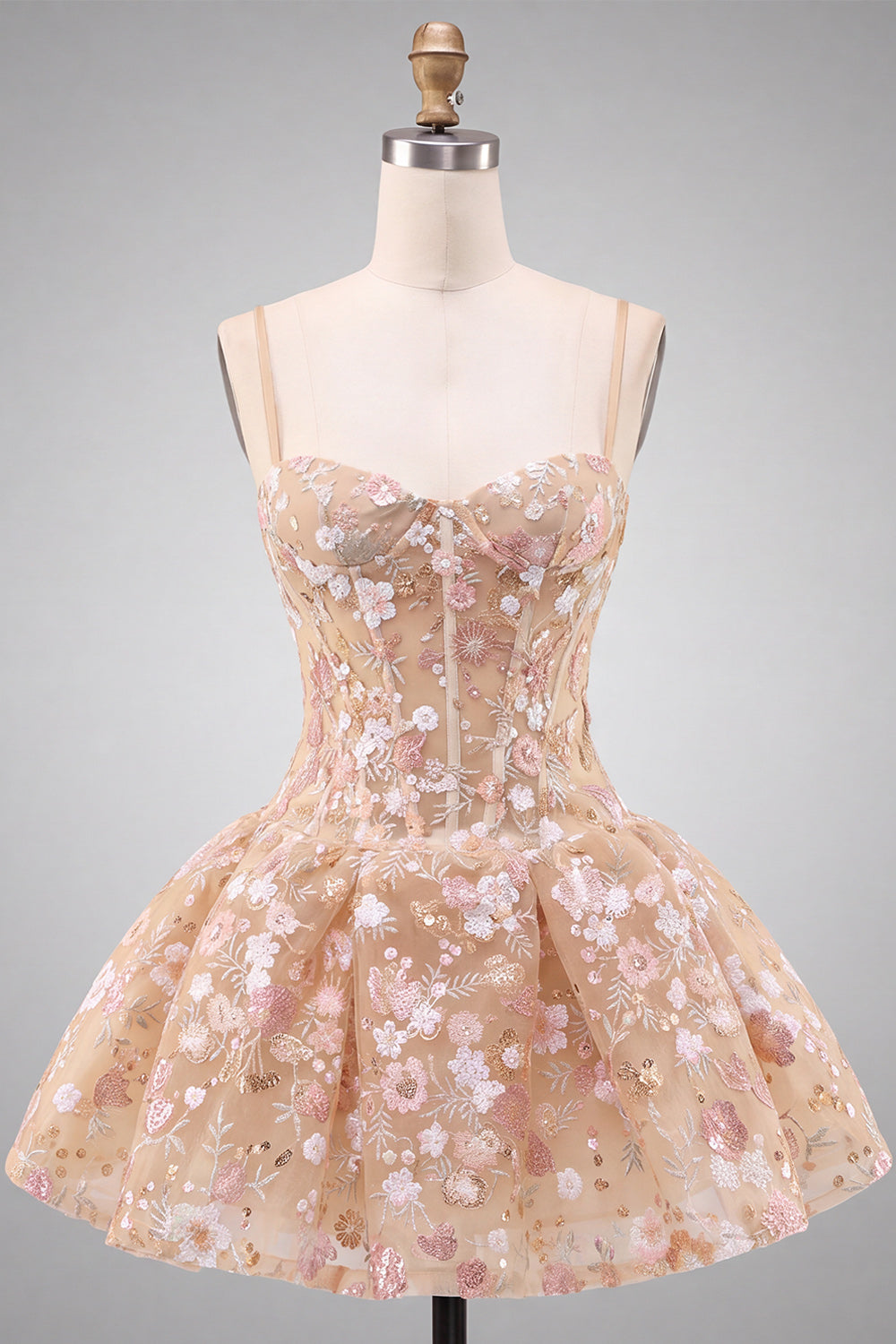 Apricot Corset Sweetheart Floral Short Homecoming Dress