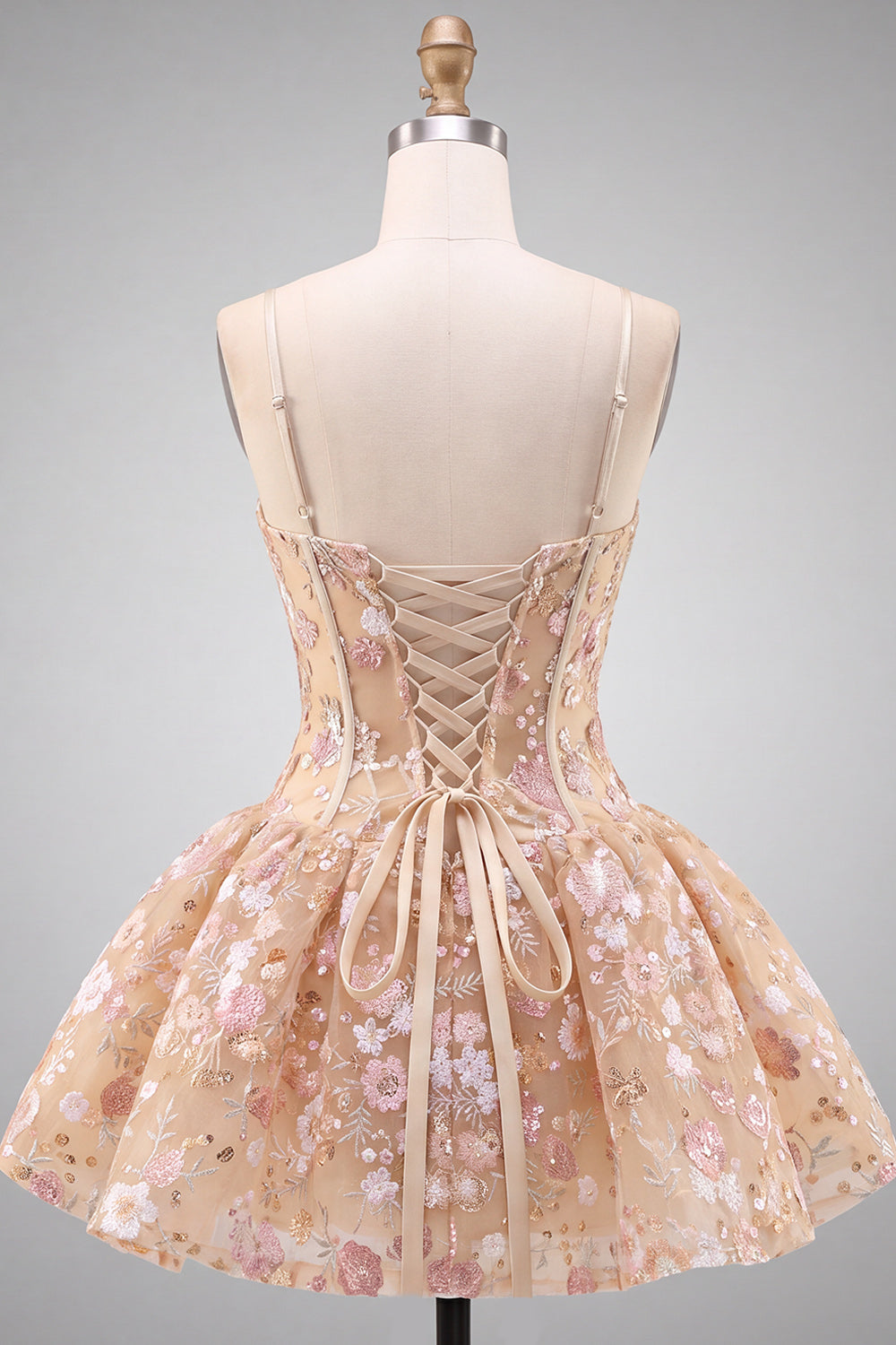 Apricot Corset Sweetheart Floral Short Homecoming Dress