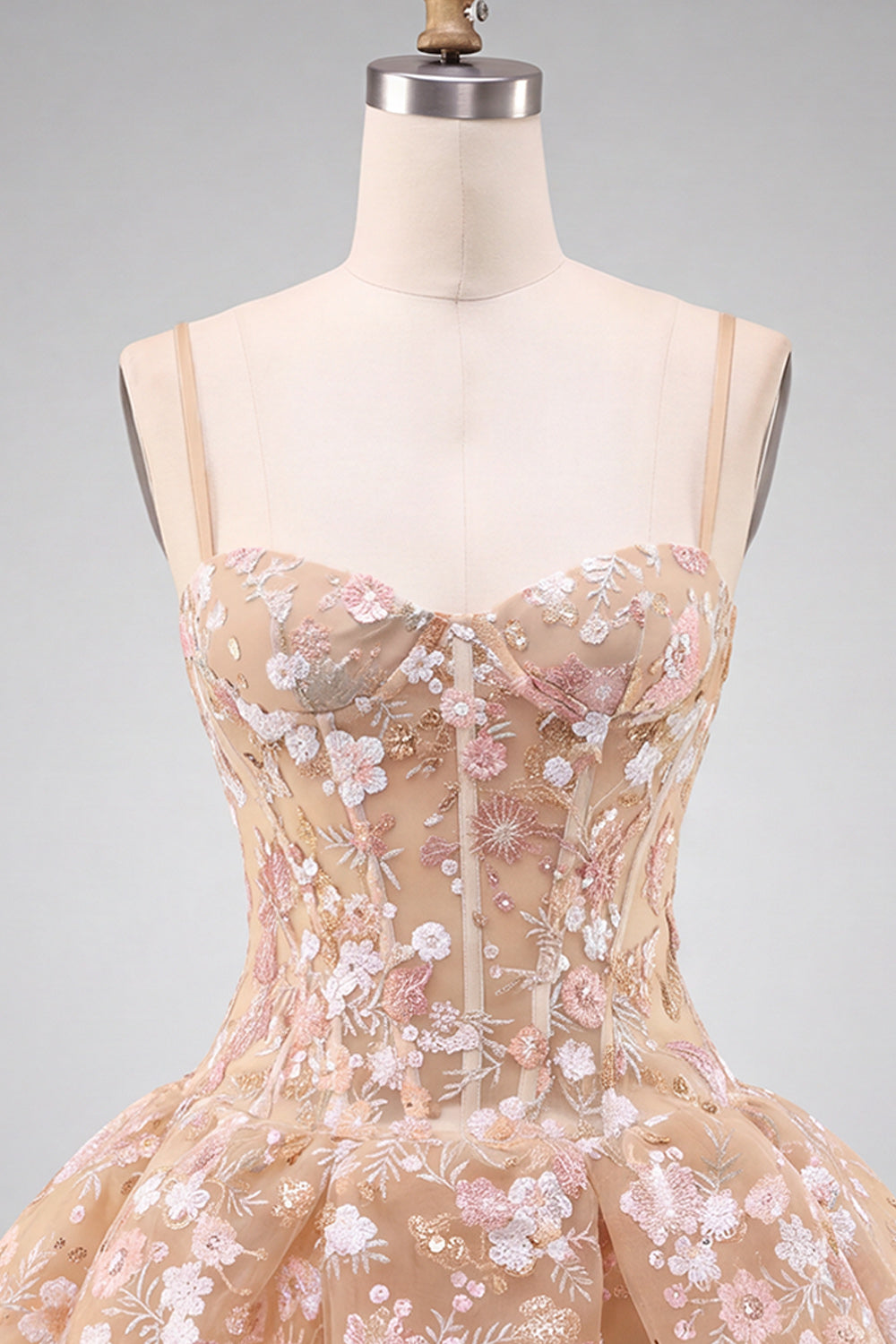 Apricot Corset Sweetheart Floral Short Homecoming Dress