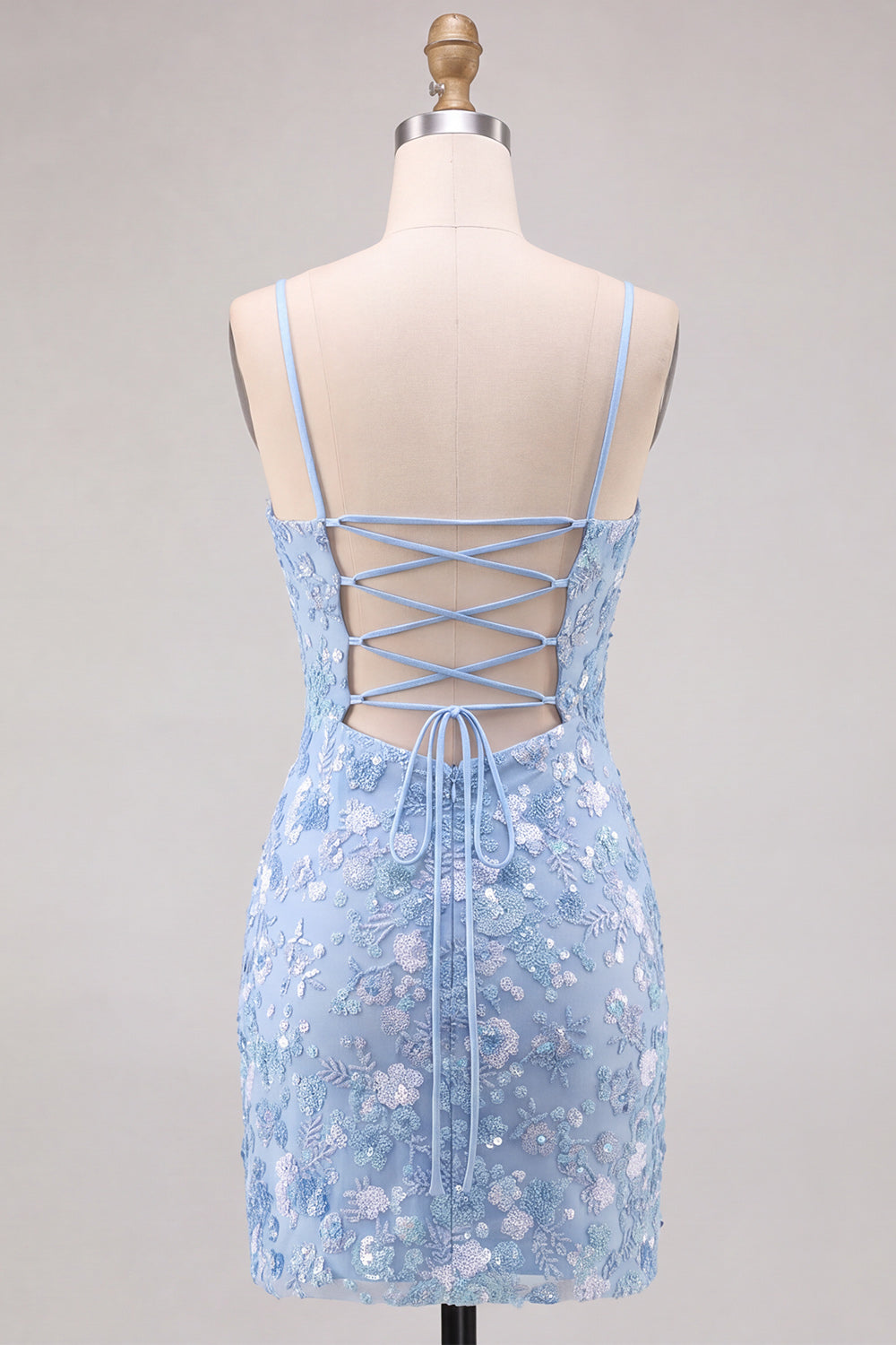 Sparkly Light Blue Bodycon Floral Short Homecoming Dress with Sequins