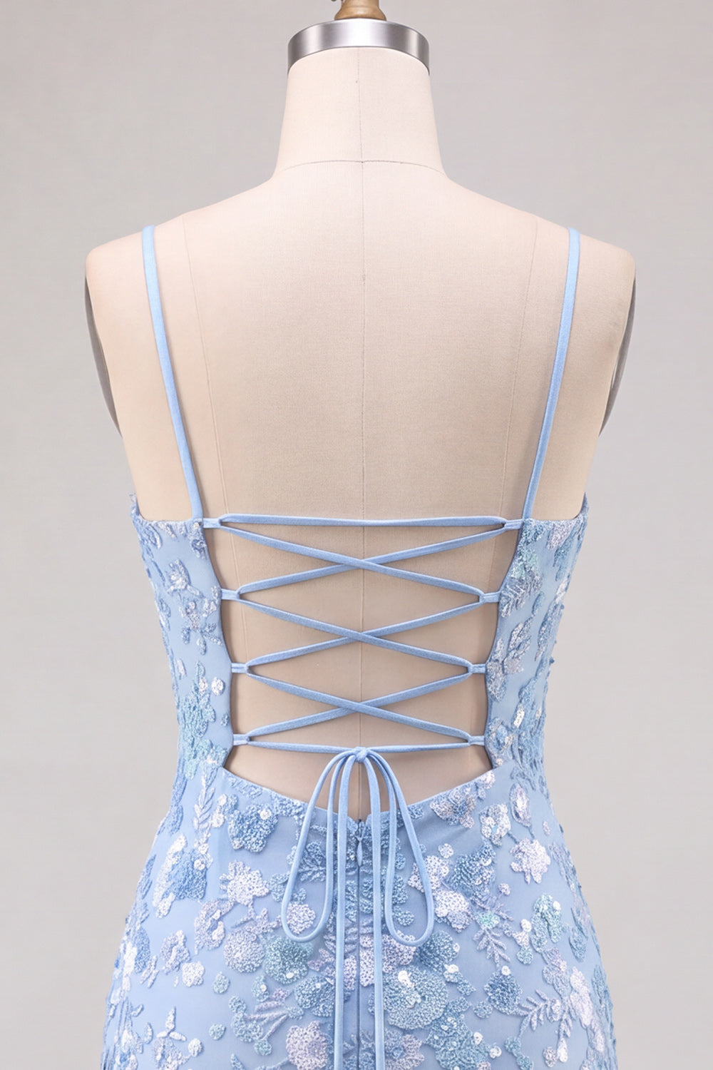 Sparkly Light Blue Bodycon Floral Short Homecoming Dress with Sequins
