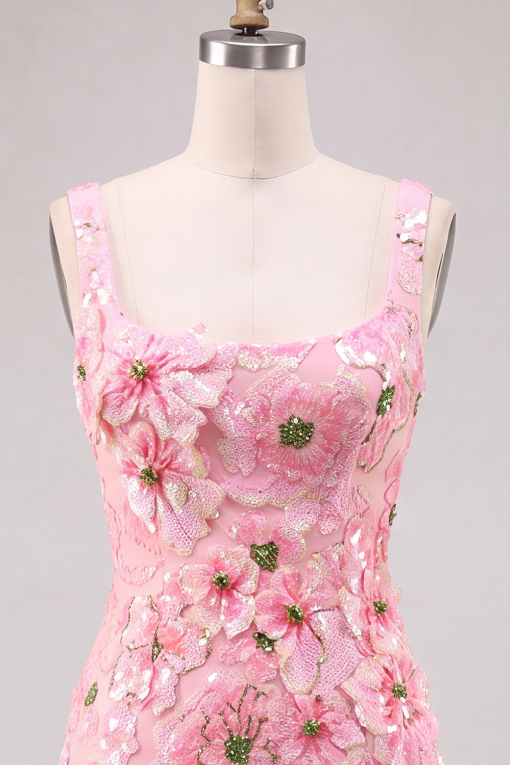 Pink Bodycon Square Neck Floral Short Homecoming Dress with Appliques