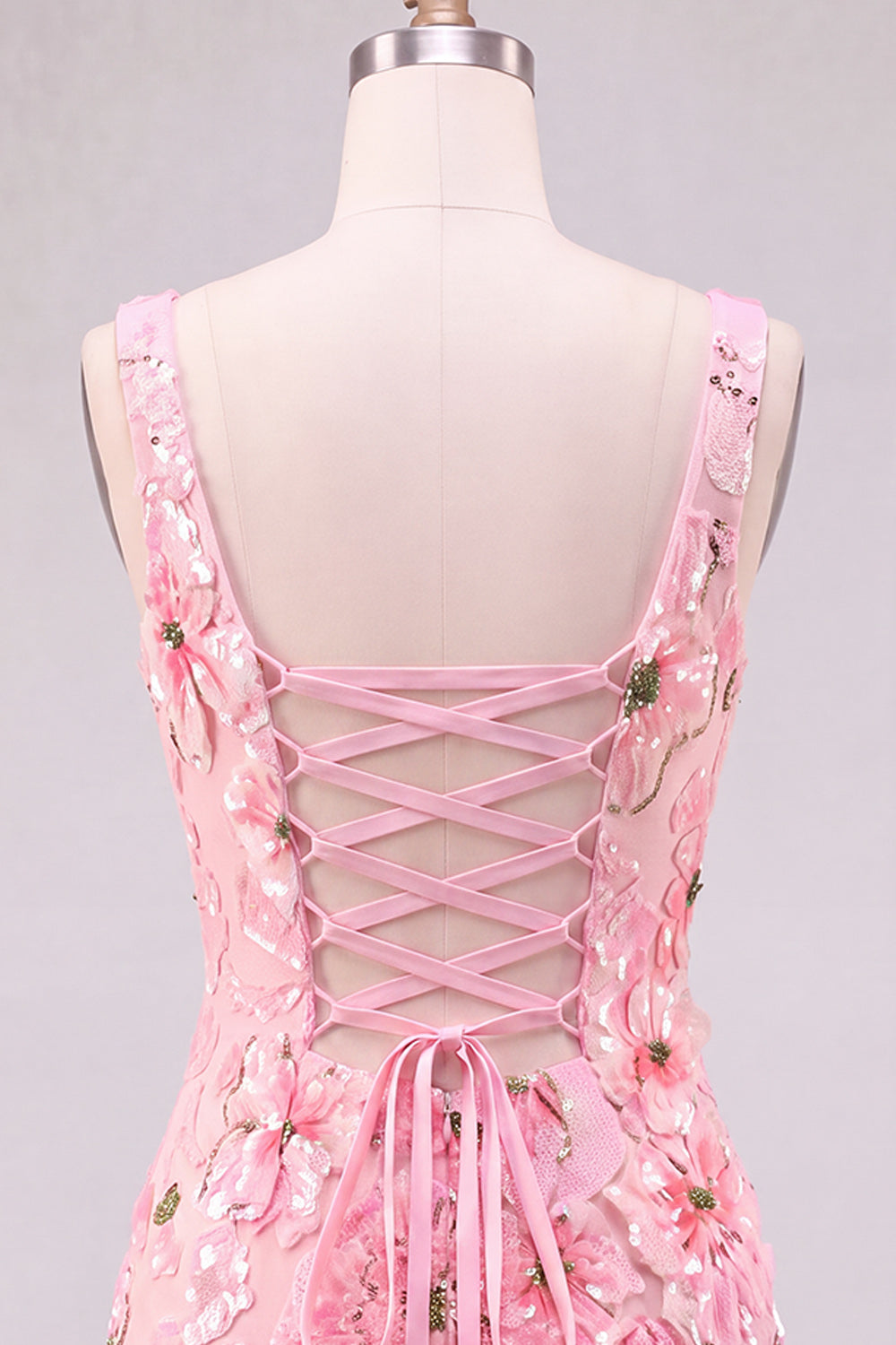 Pink Bodycon Square Neck Floral Short Homecoming Dress with Appliques