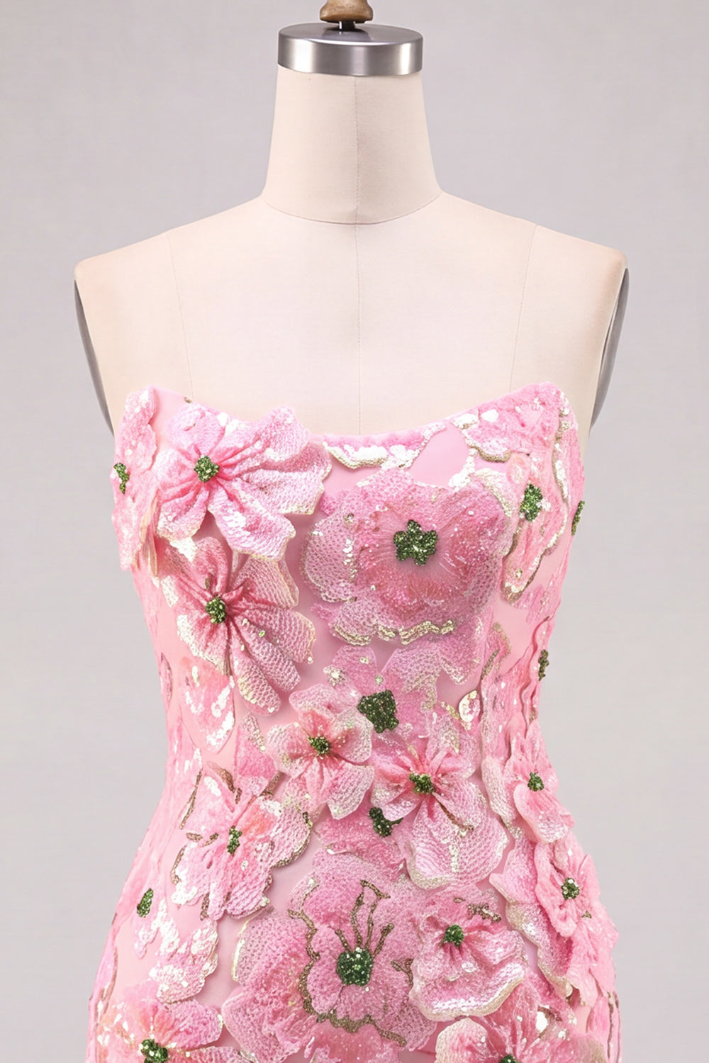 Pink Bodycon Strapless Floral Short Homecoming Dress