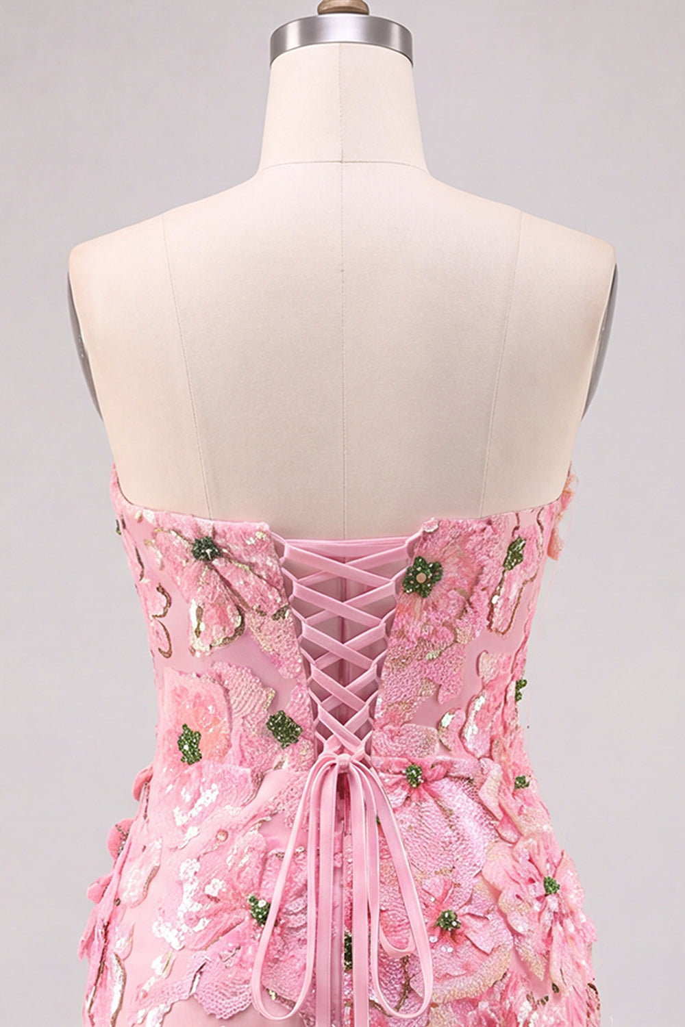 Pink Bodycon Strapless Floral Short Homecoming Dress