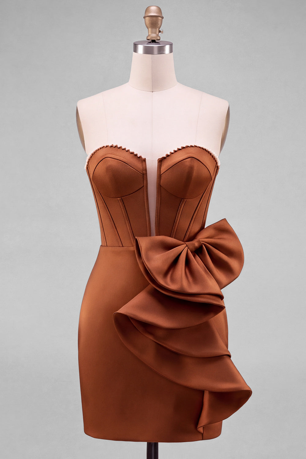 Yellow Bodycon Pearl Trim Corset Short Homecoming Dress with Side Bow Detail