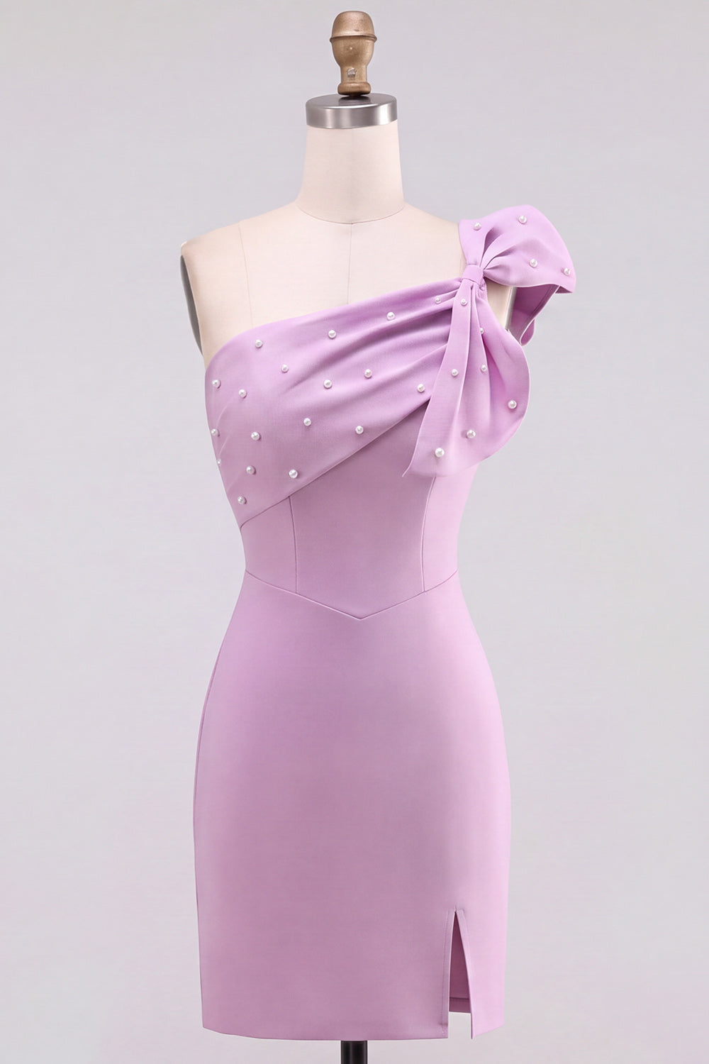 Yellow Bodycon One-Shoulder Pearl Beaded Short Homecoming Dress with Bow Detail