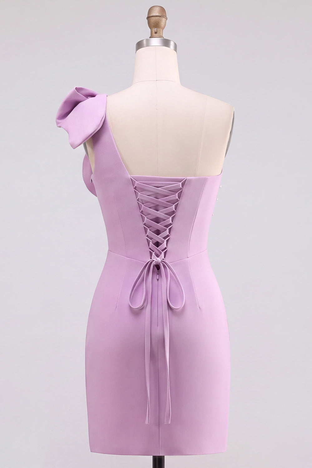 Yellow Bodycon One-Shoulder Pearl Beaded Short Homecoming Dress with Bow Detail