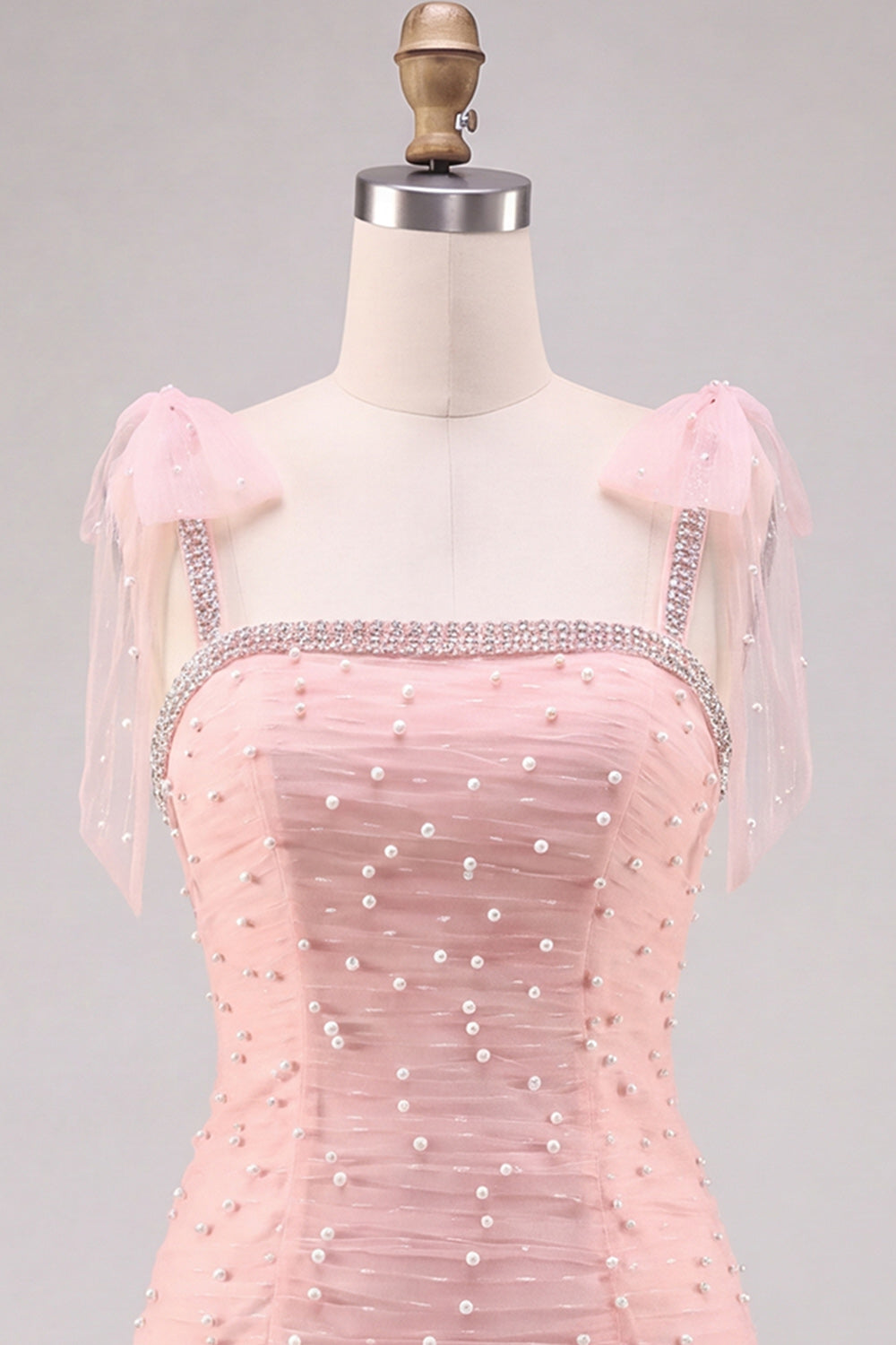 Pink Pearl Tulle Tiered A-Line Beaded Short Homecoming Dress with Ruffles