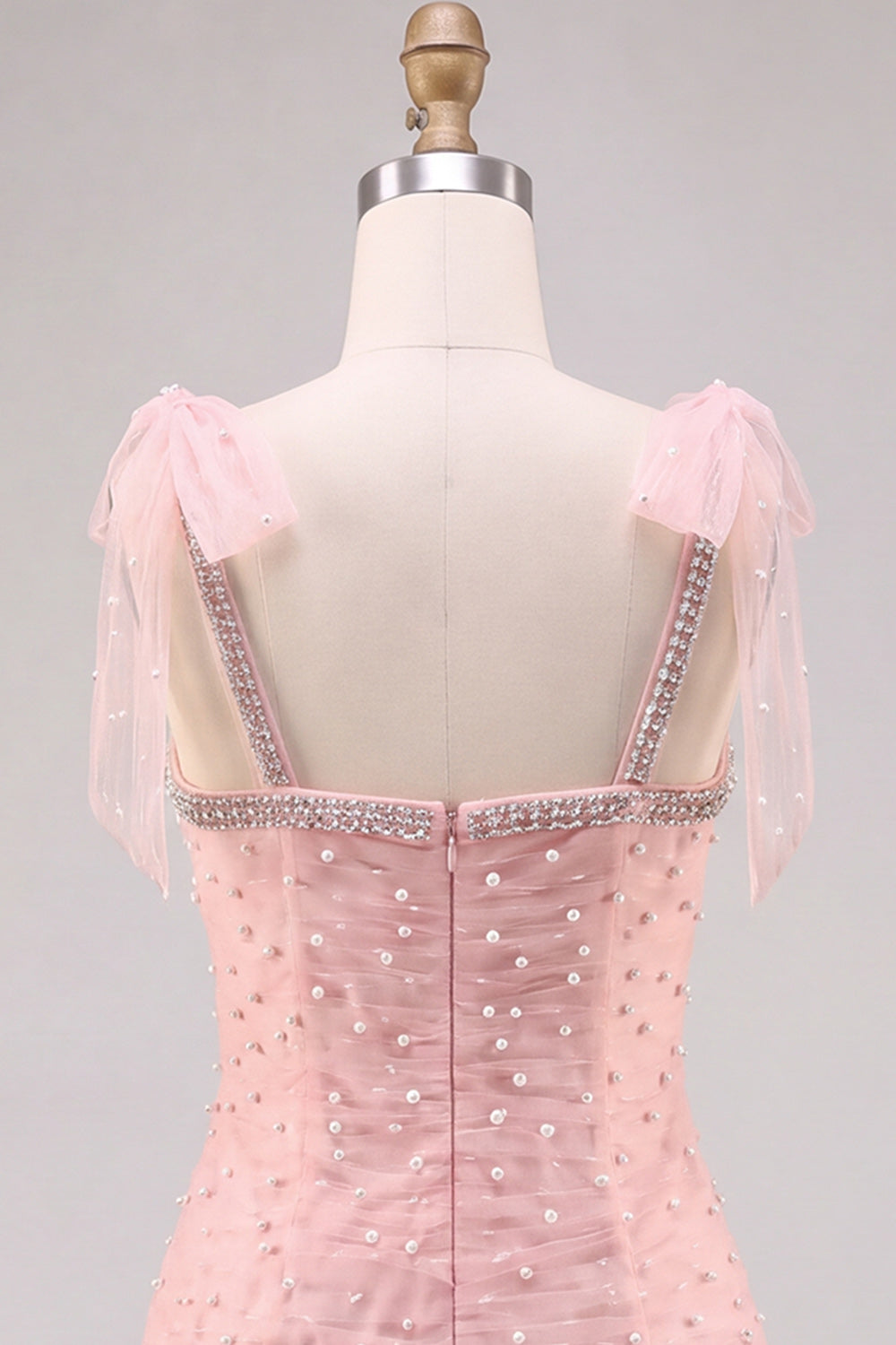 Pink Pearl Tulle Tiered A-Line Beaded Short Homecoming Dress with Ruffles