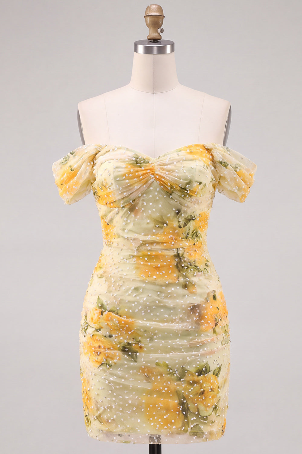 Daffodil Floral Off-The-Shoulder Beaded Bodycon Homecoming Dress