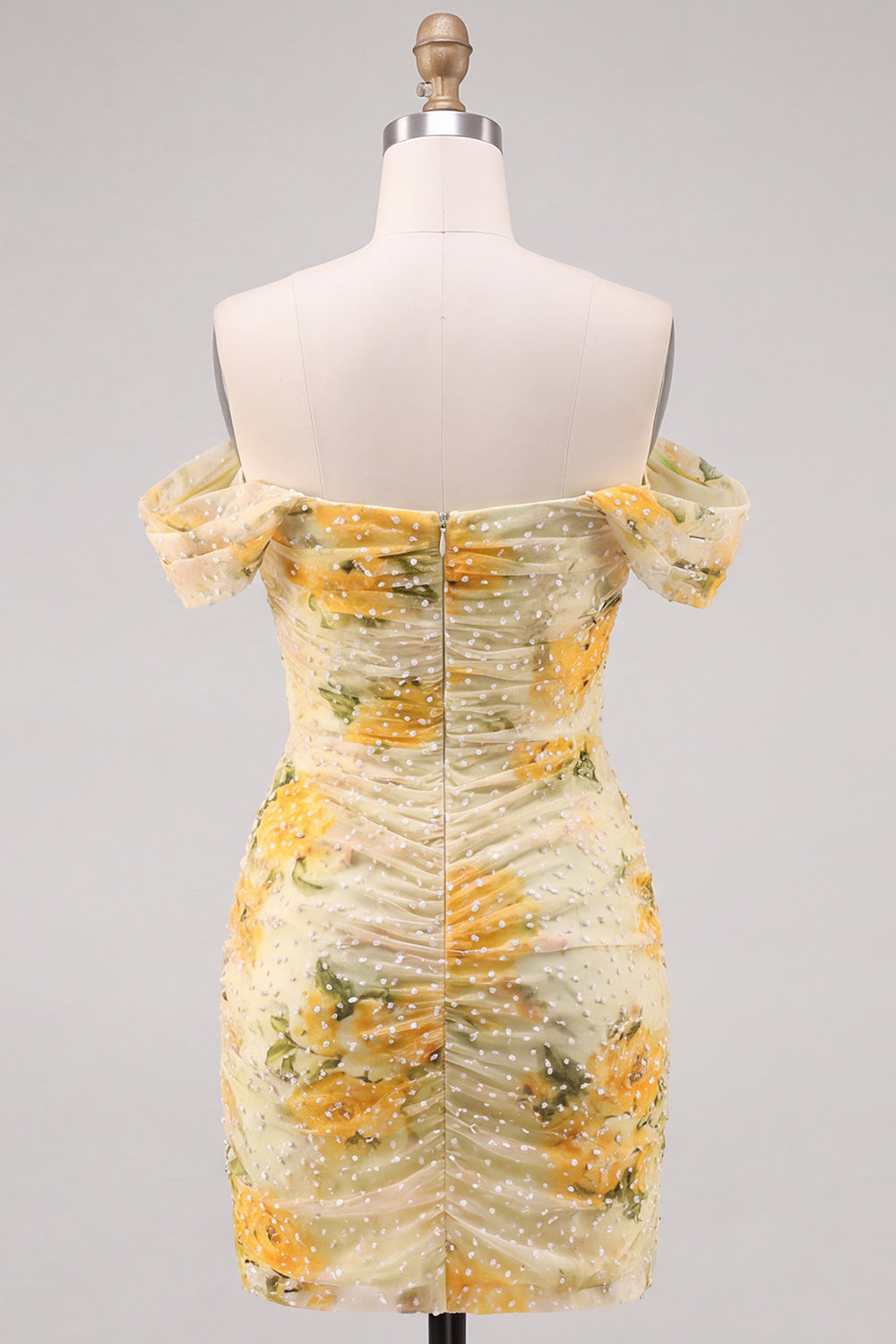 Daffodil Floral Off-The-Shoulder Beaded Bodycon Homecoming Dress