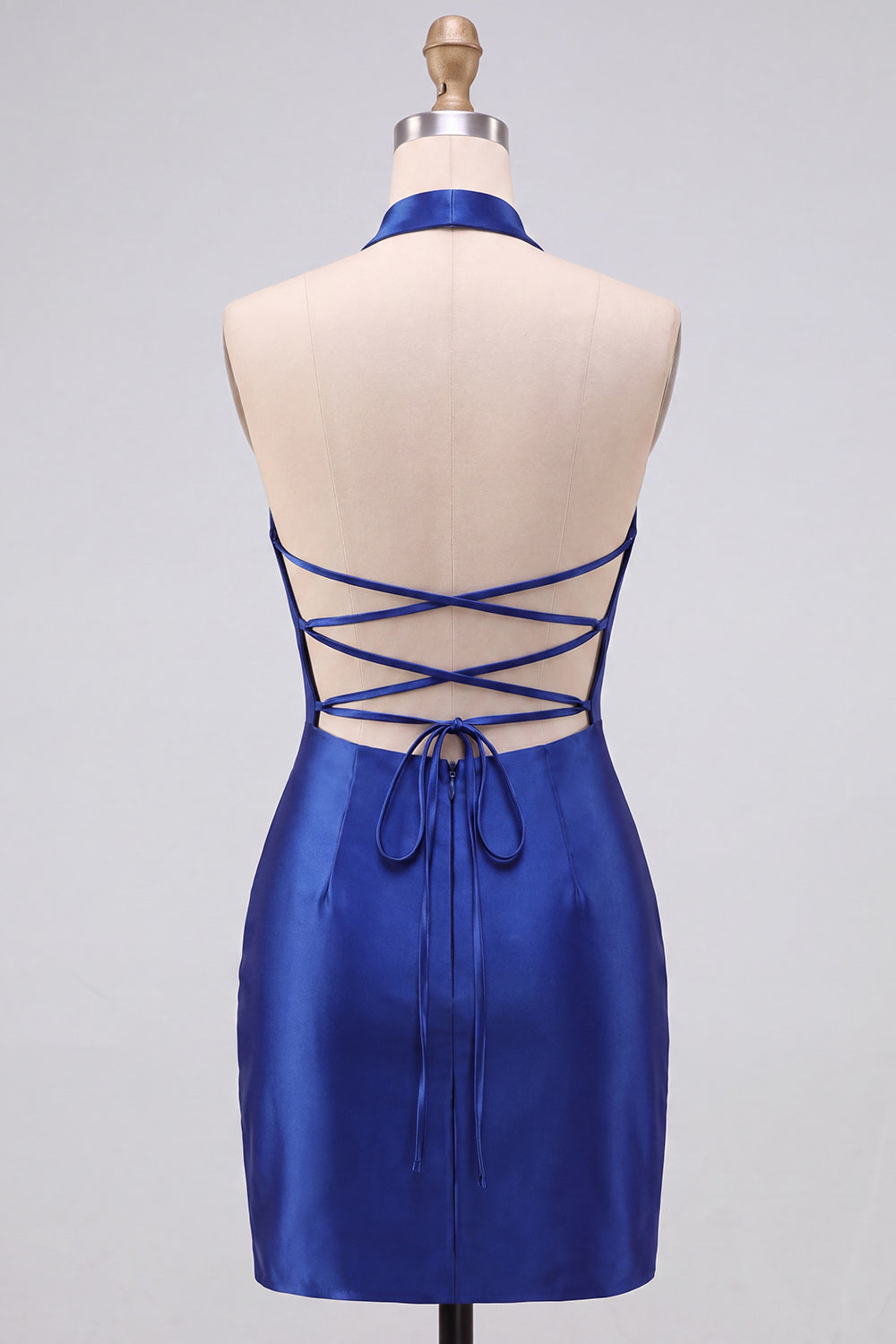 Royal Blue Bodycon Pearls Rhinestones Halter Short Homecoming Dress
