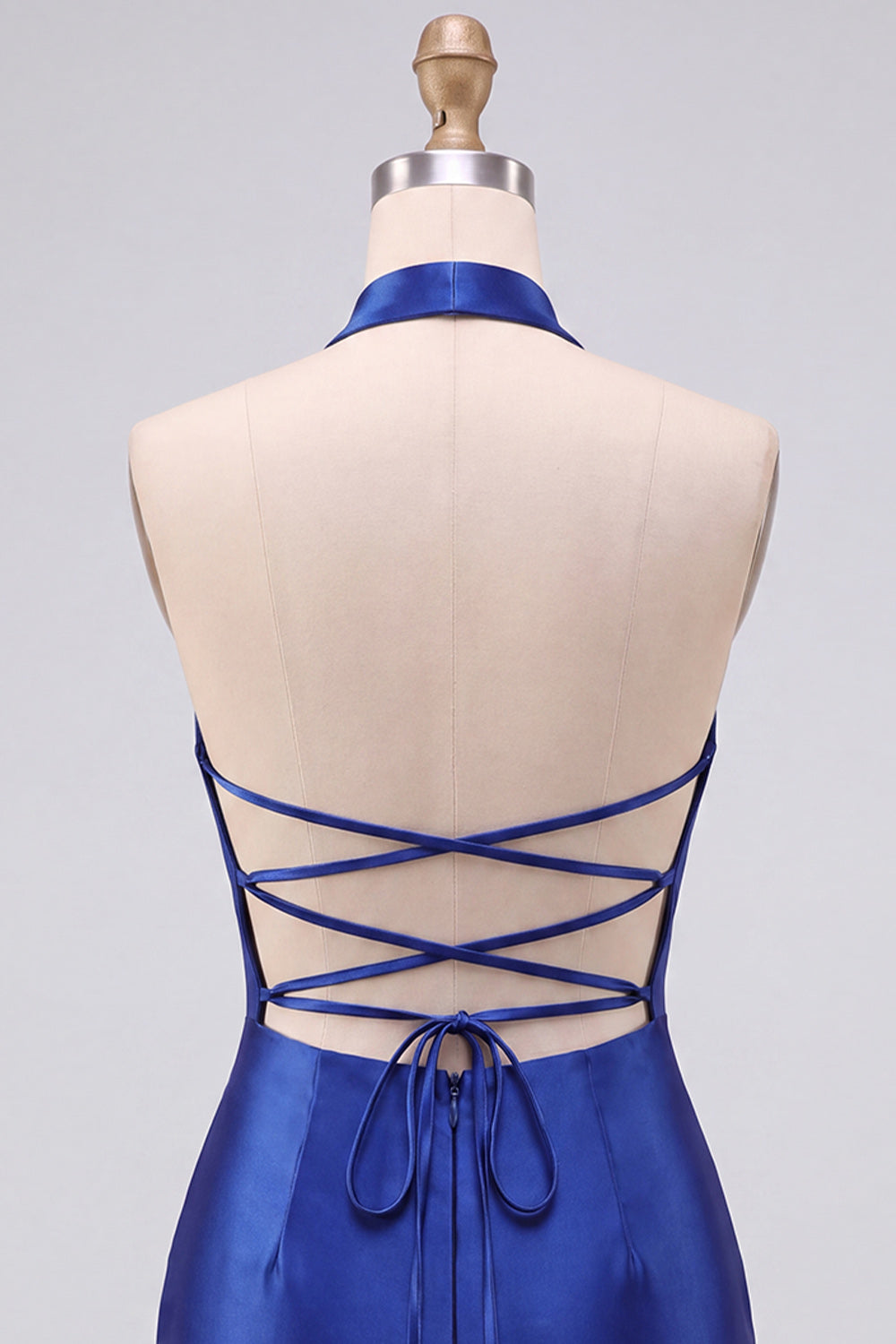 Royal Blue Bodycon Pearls Rhinestones Halter Short Homecoming Dress