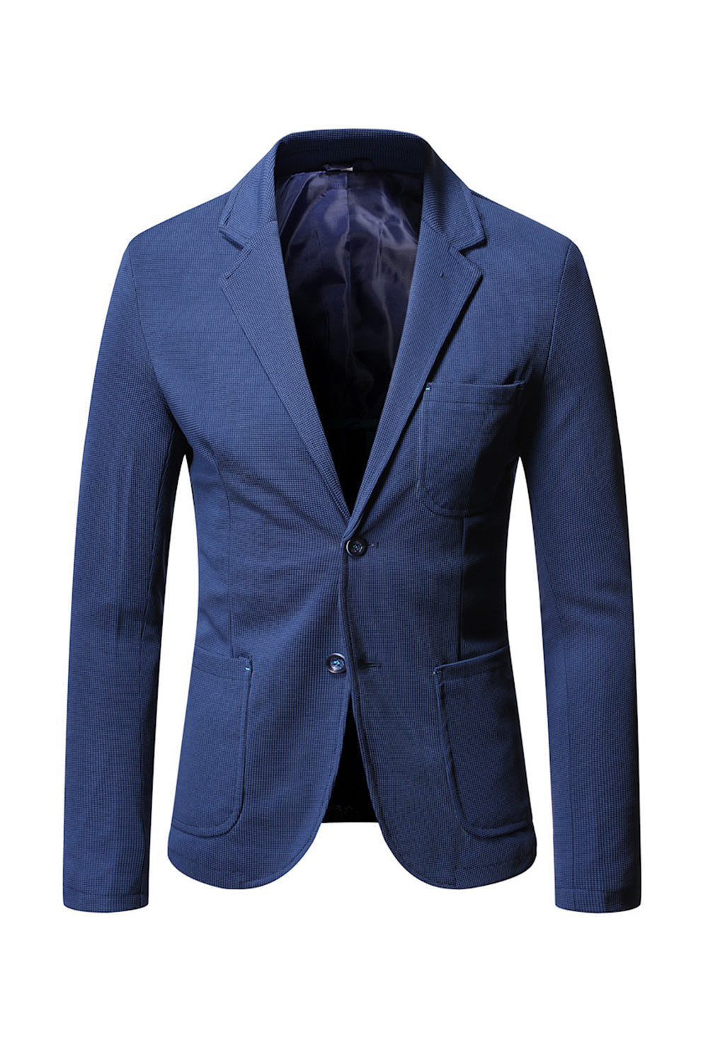 Navy Notch Lapel Single-Breasted Men's Suit Jacket with Pockets