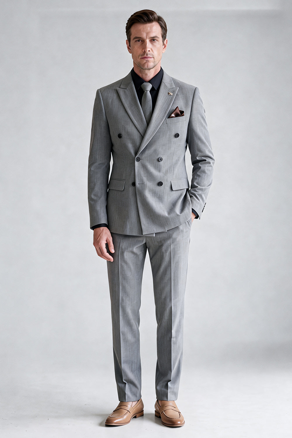 Trajes de fiesta para hombre de doble botonadura con solapa de pico de 2 piezas gris