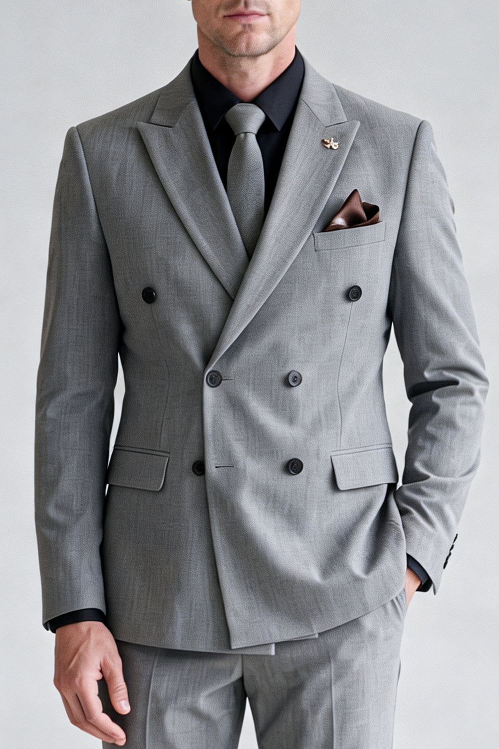 Trajes de fiesta para hombre de doble botonadura con solapa de pico de 2 piezas gris
