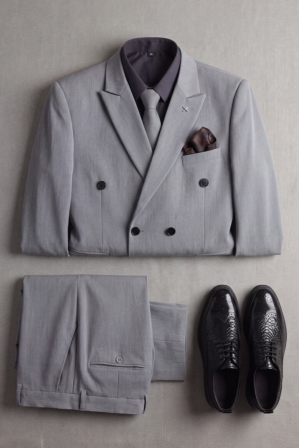Trajes de fiesta para hombre de doble botonadura con solapa de pico de 2 piezas gris