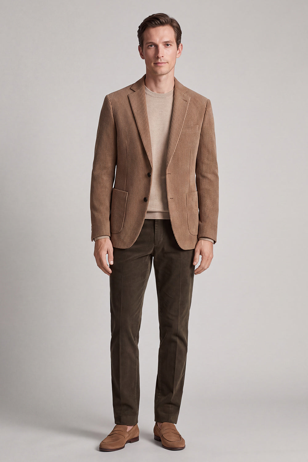 Khaki Notch Lapel Single-Breasted Two-Button Men's Blazer with Pockets
