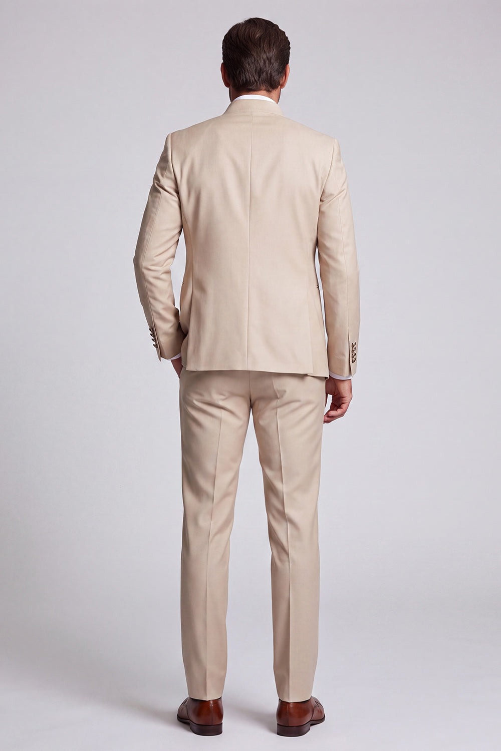 Apricot 3 Piece Mandarin Collar Double Breasted Men's Prom Suits