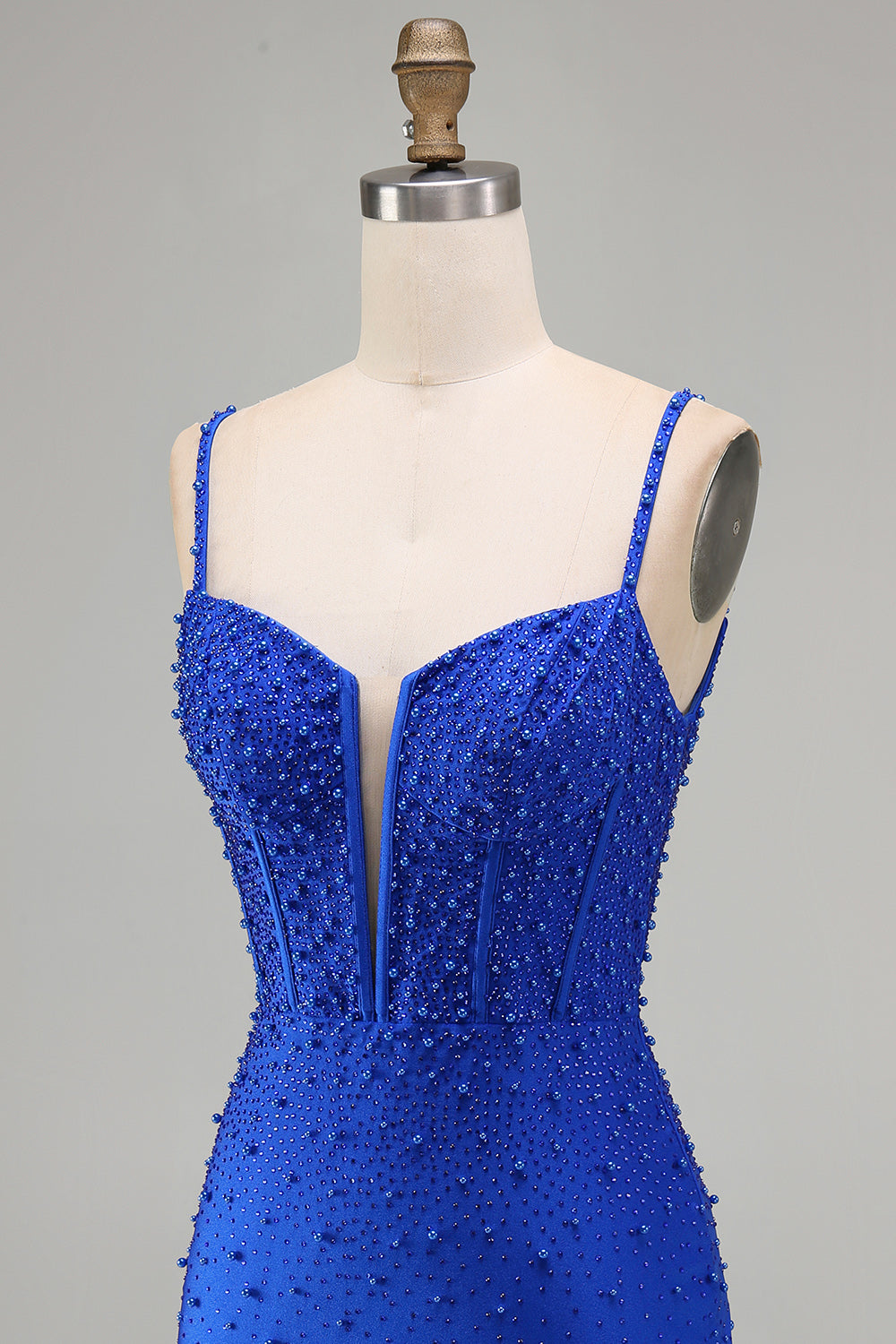 Royal Blue Pearls Corset Bodycon Short Homecoming Dress with Beading