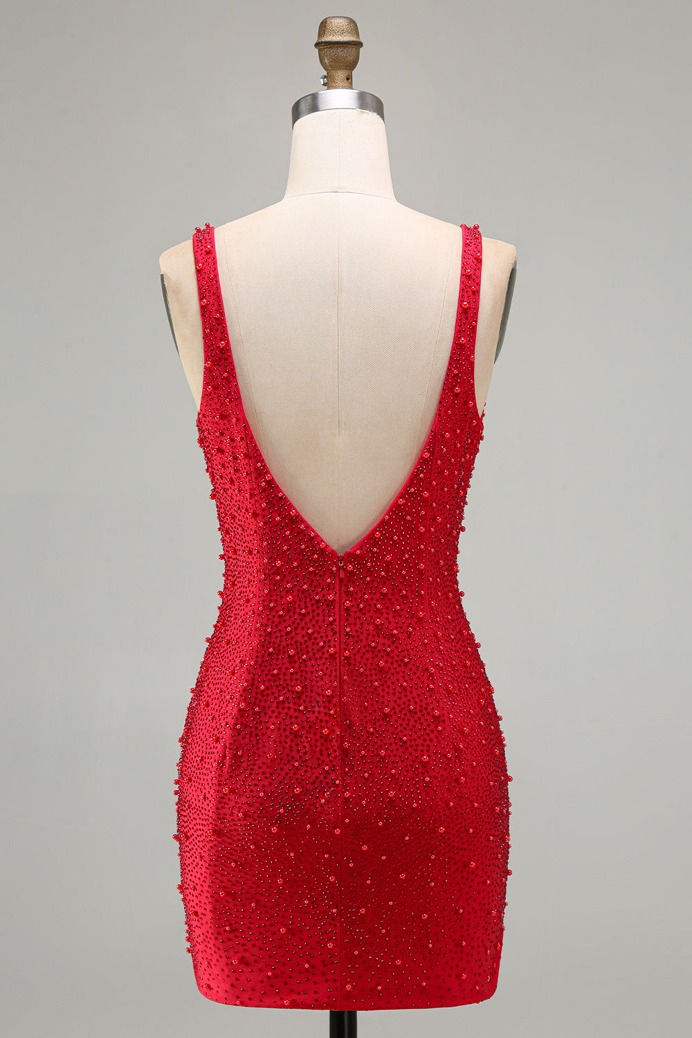 Sparkly Red Bodycon V-Neck Beaded Pearls Short Homecoming Dress
