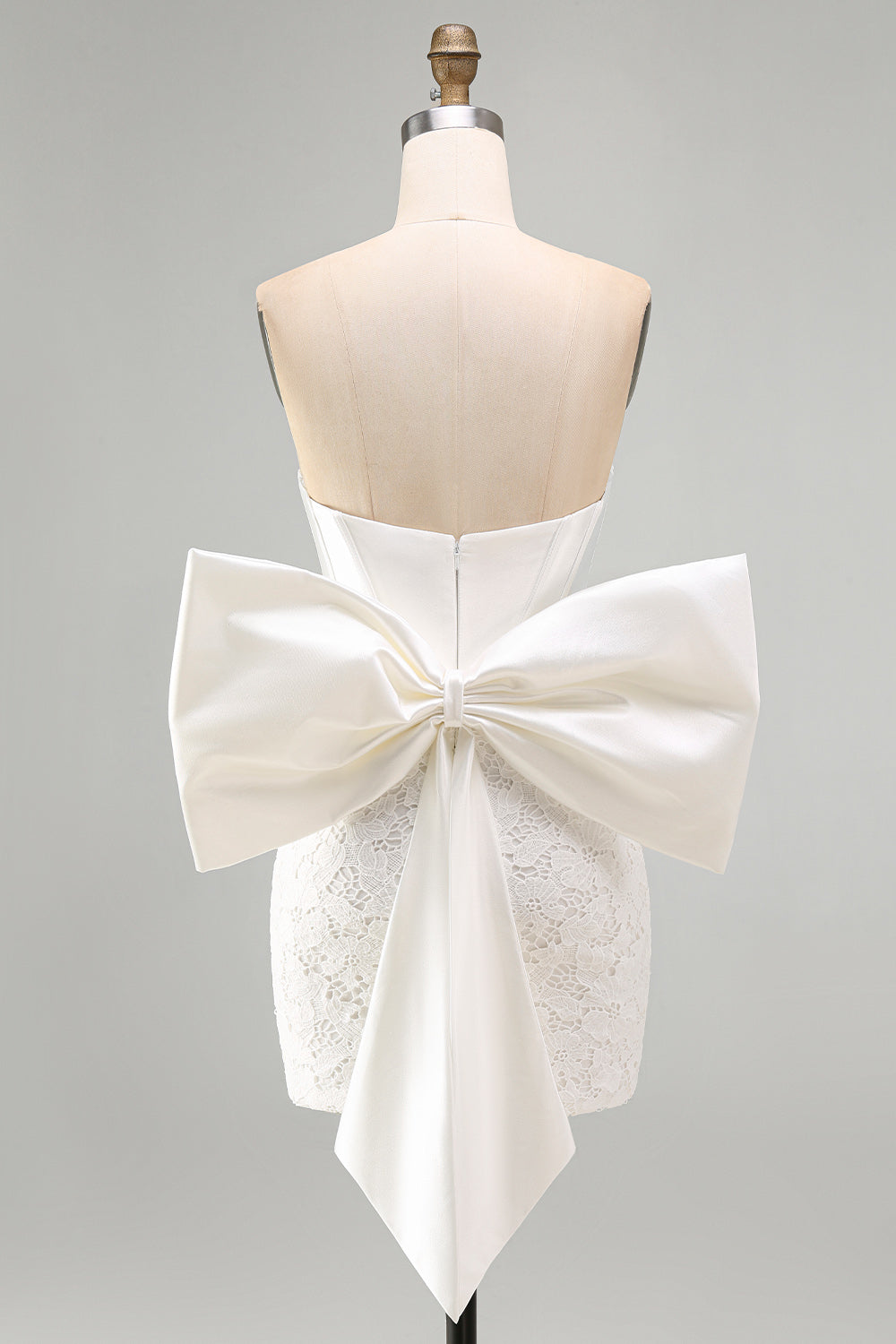 White Corset Lace Bodycon Strapless Short Homecoming Dress with Big Bow