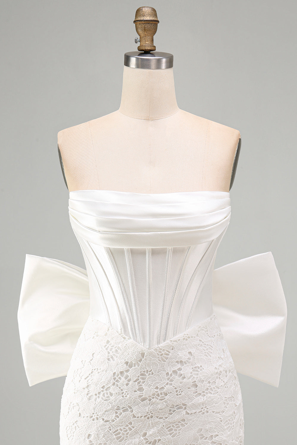 White Corset Lace Bodycon Strapless Short Homecoming Dress with Big Bow