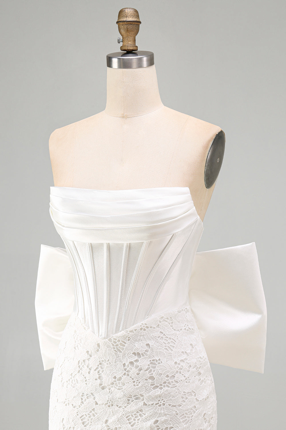 White Corset Lace Bodycon Strapless Short Homecoming Dress with Big Bow