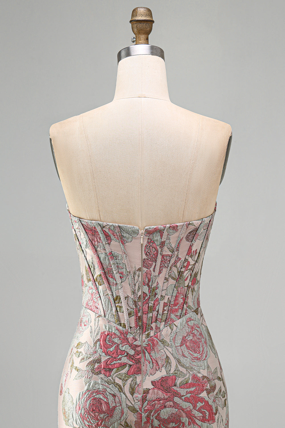 Pink Flower Jacquard Corset Bodycon Sequins Strapless Short Homecoming Dress