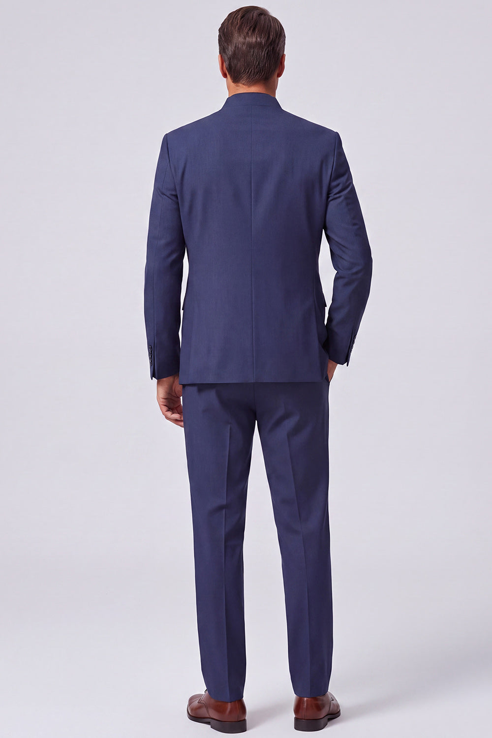 Costume de bal deux pièces bleu marine à col mandarin et broderies pour homme