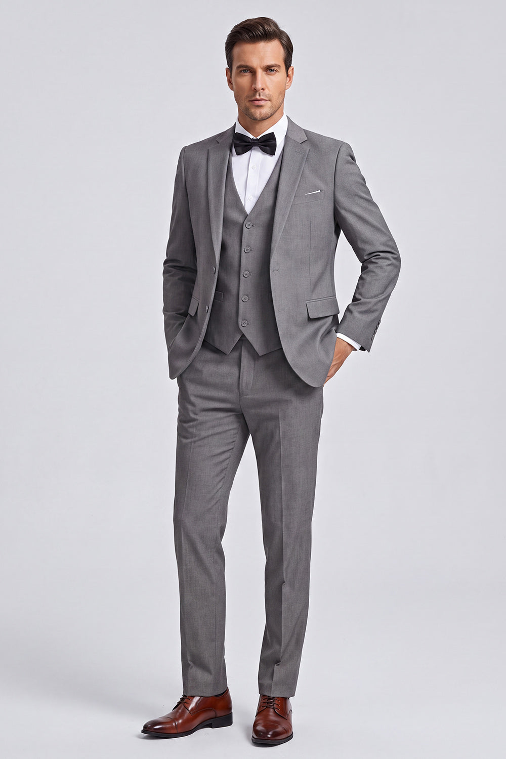 Grey 3 Piece Notch Lapel Double Breasted Men's Prom Suits