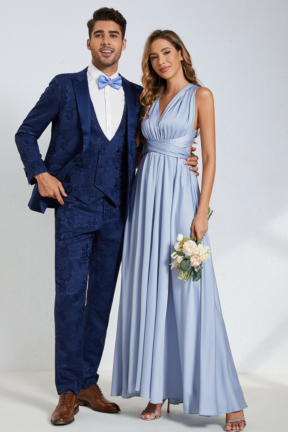 Costumes de Mariage Homme Jacquard Bleu Foncé Un Bouton à Revers Pointus