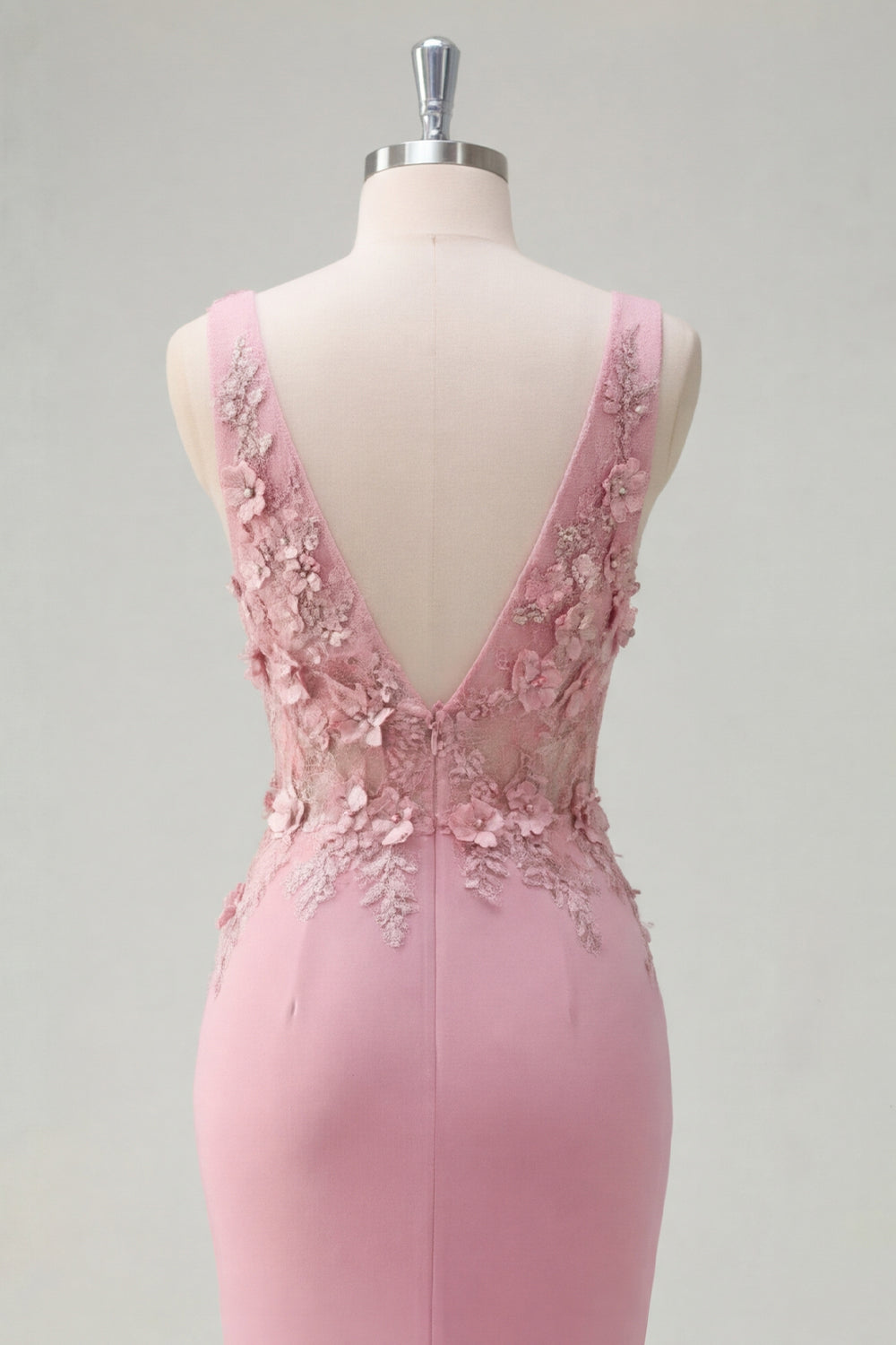Mermaid Taro V-Neck Ruched Long Prom Dress with Appliqued 3D Flowers