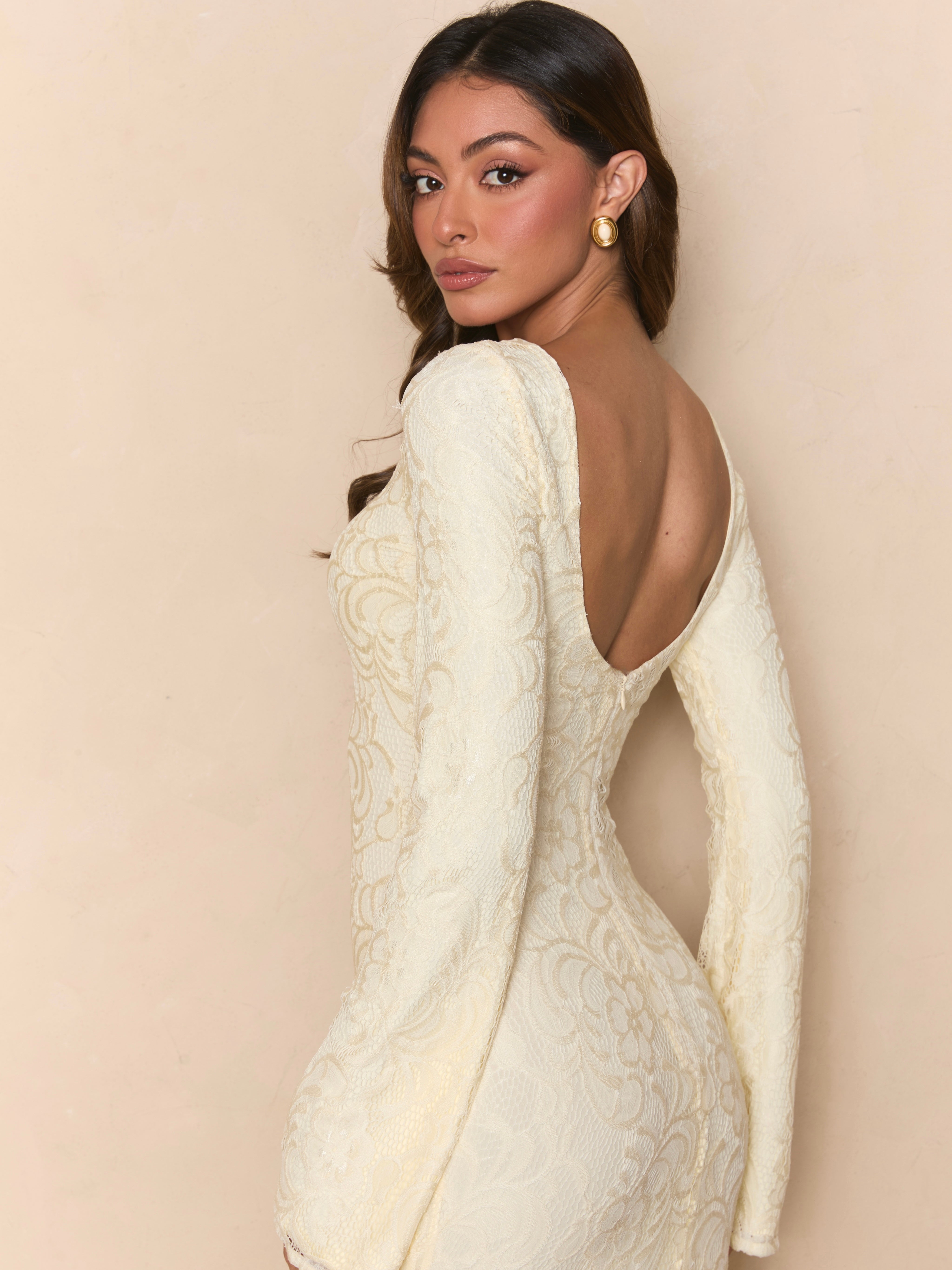 Verano Muse™ Vestido Maxi de Encaje con Manga Acampanada y Pañuelo Removible | Silueta Sirena