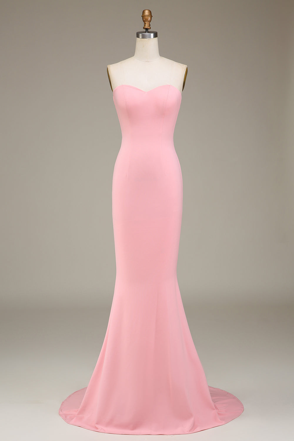 Robe de demoiselle d'honneur longue en satin sirène cœur rose poudré
