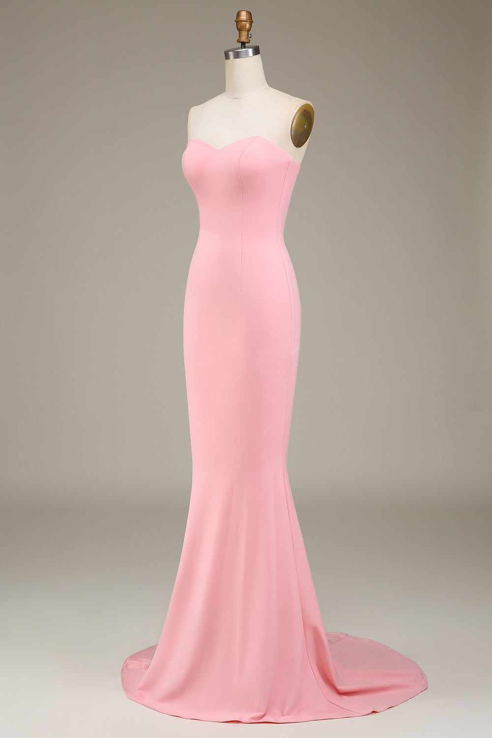 Robe de demoiselle d'honneur longue en satin sirène cœur rose poudré