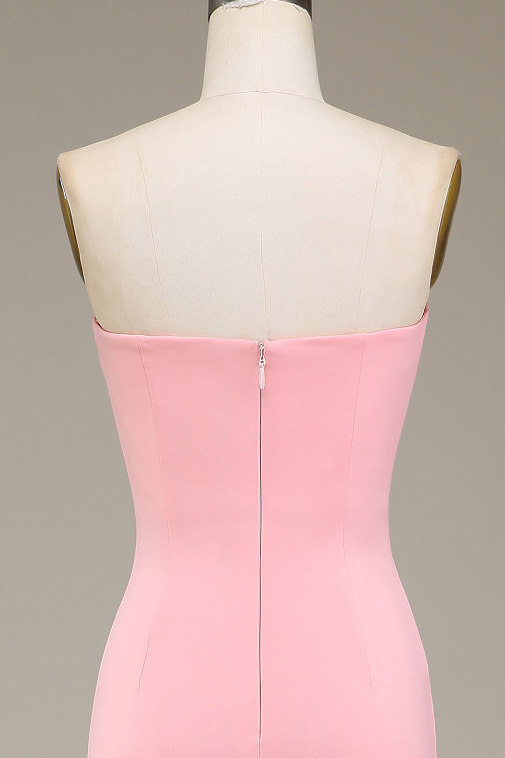 Robe de demoiselle d'honneur longue en satin sirène cœur rose poudré