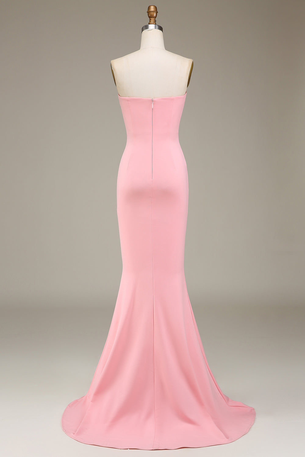 Robe de demoiselle d'honneur longue en satin sirène cœur rose poudré