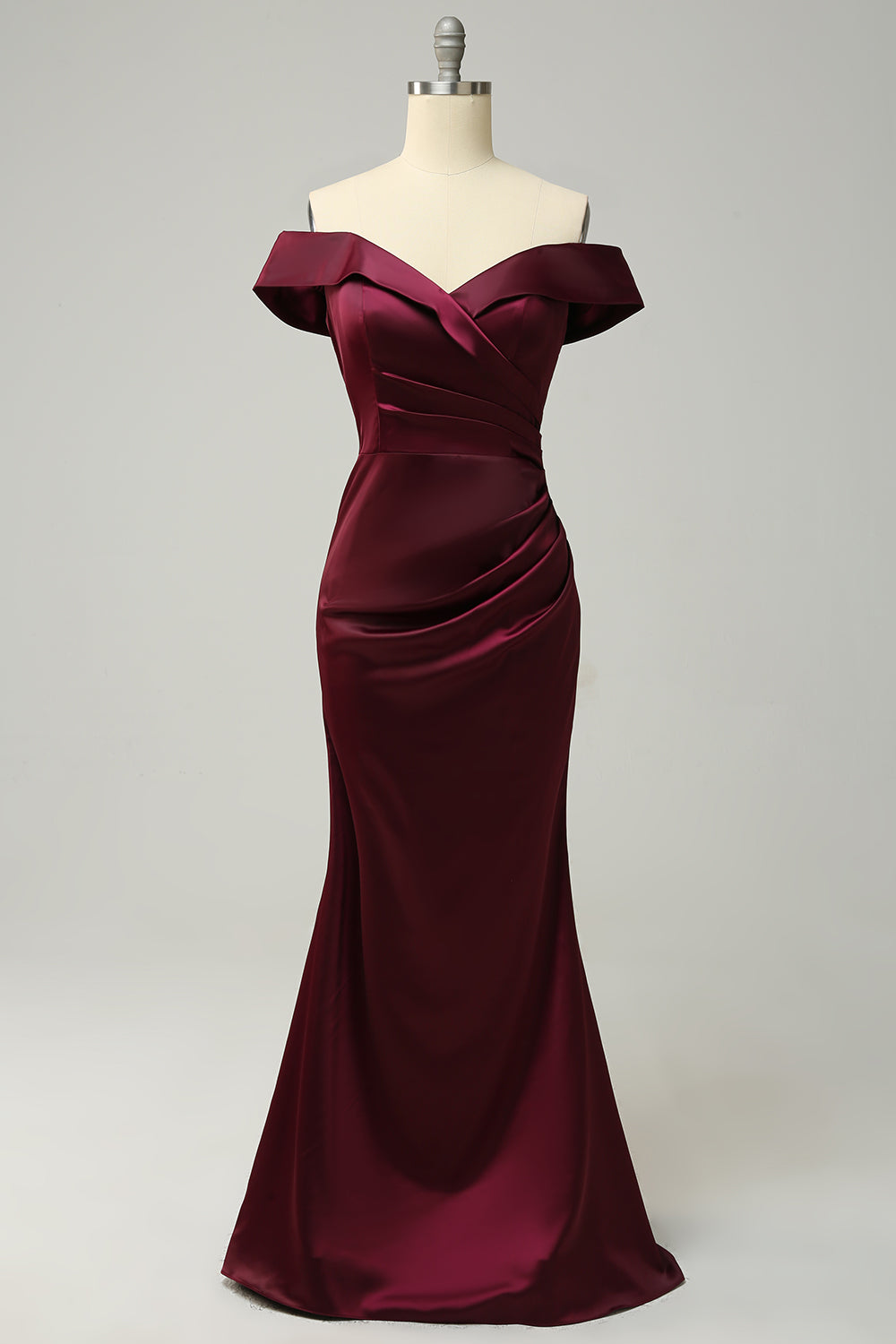 Burgundy Off-The-Shoulder Sheath Long Bridesmaid Dress