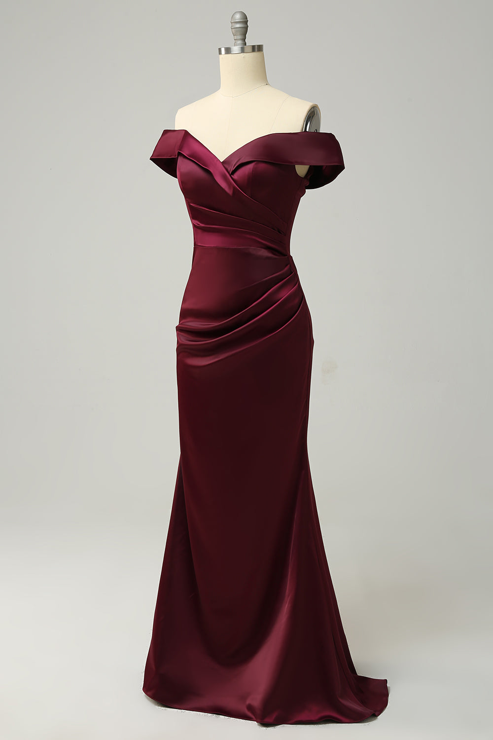 Burgundy Off-The-Shoulder Sheath Long Bridesmaid Dress