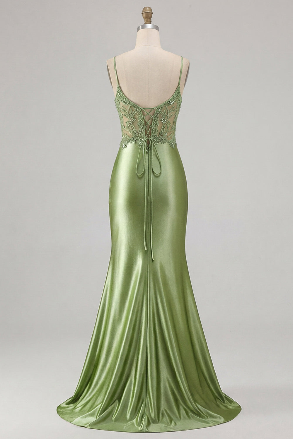 Robe de bal sirène verte appliquée avec fente