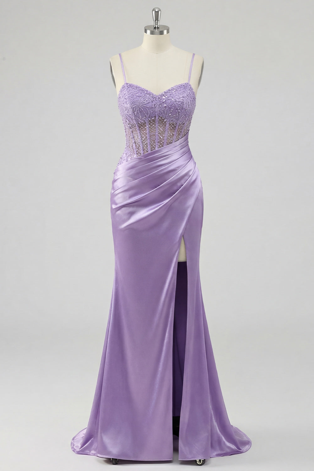 Purple Floral Corset Mermaid Long Prom Dress