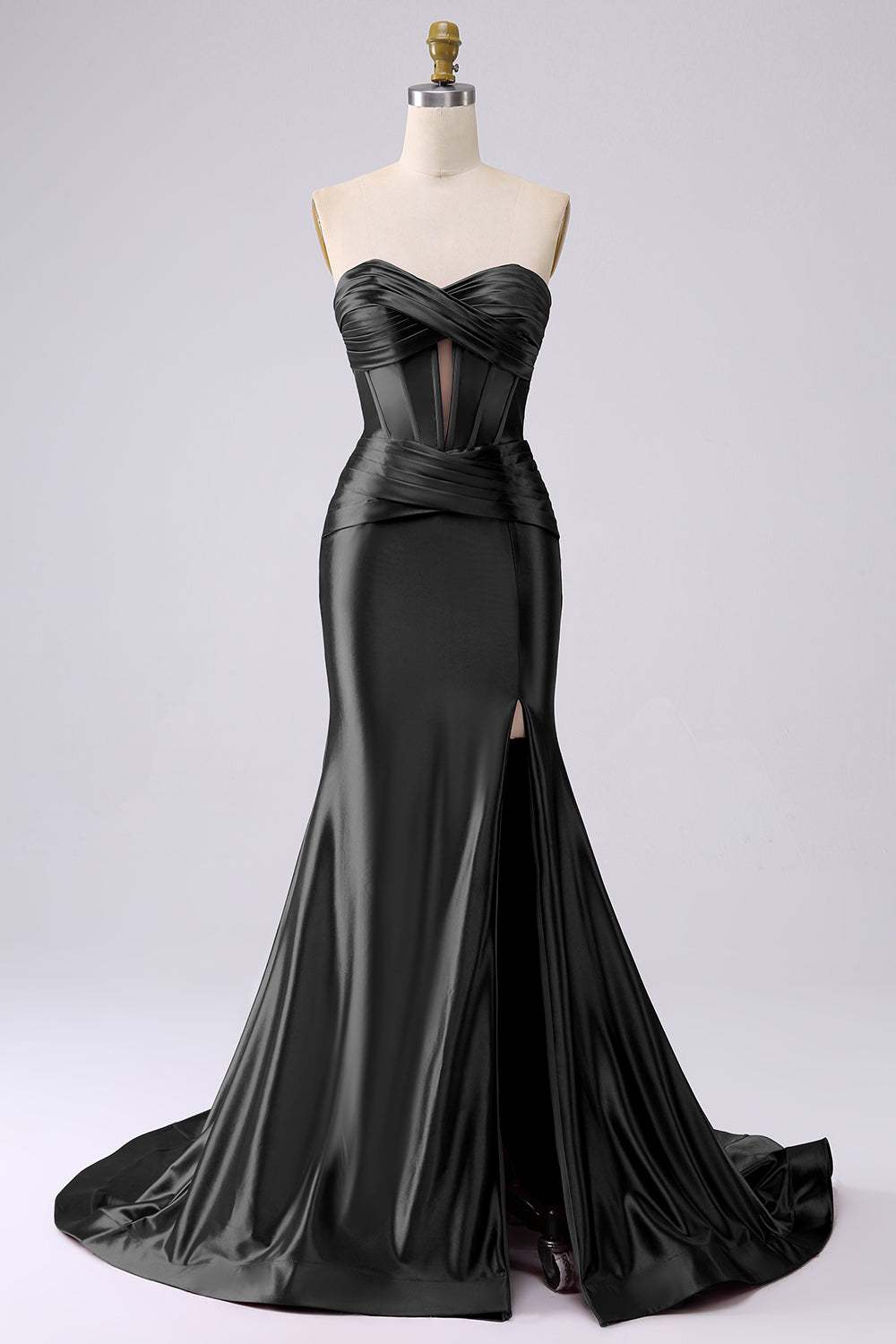 Robe de bal longue corsetée cœur sirène fuchsia pailletée avec fente