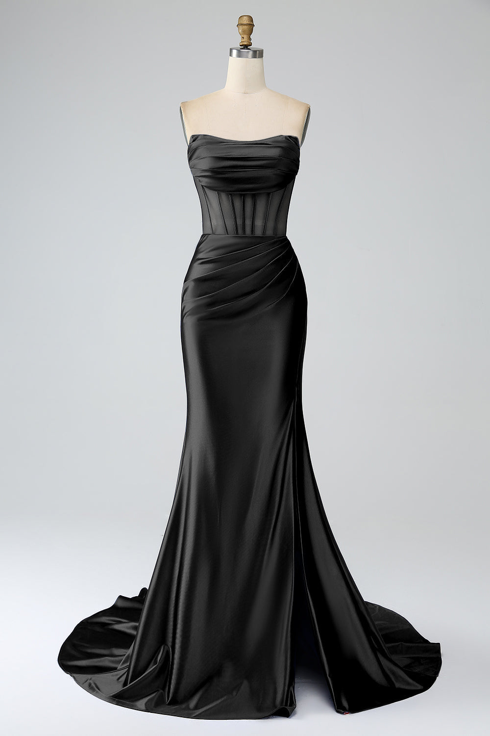 Robe de bal longue bustier sirène bleu roi avec fente