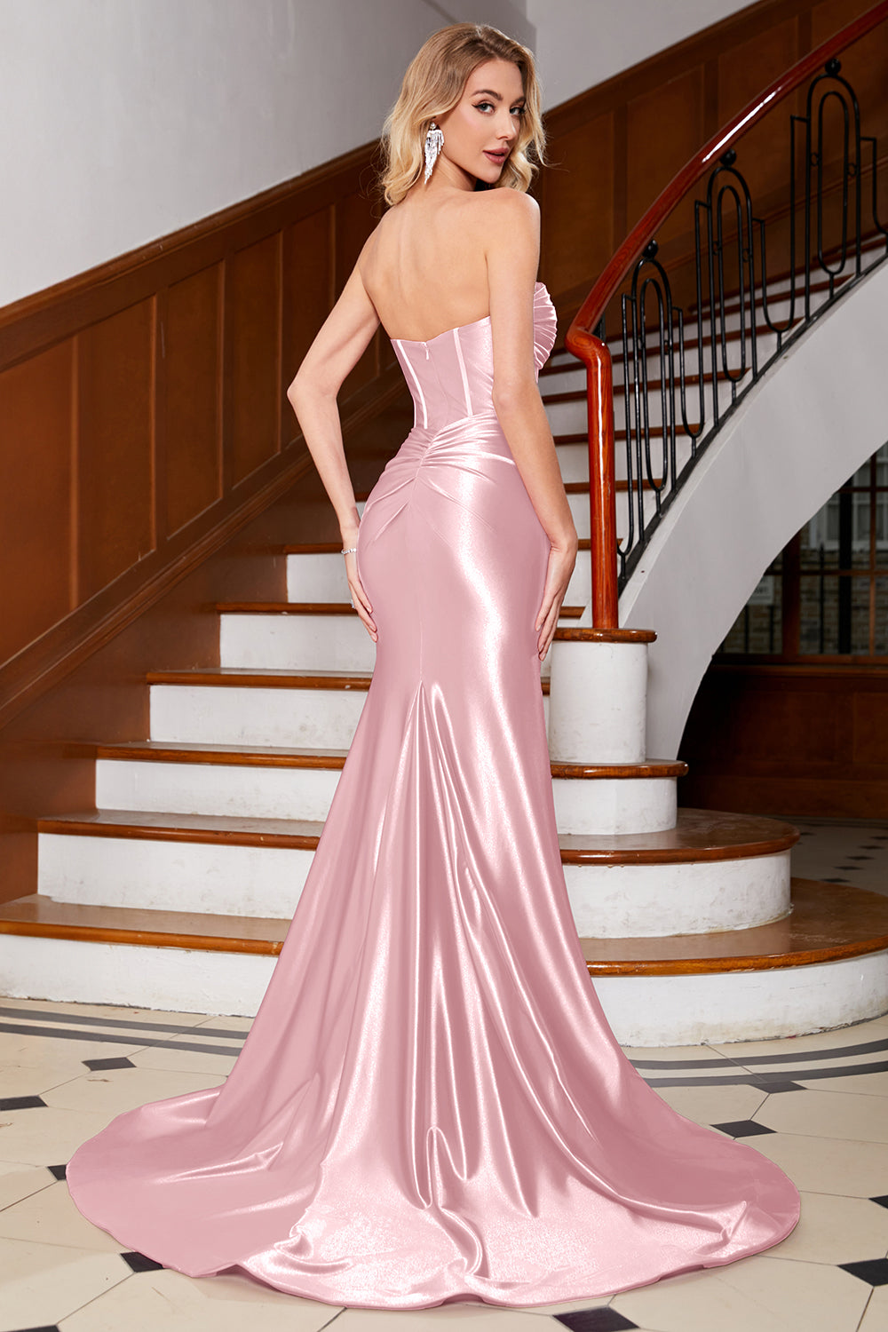 Robe de bal bustier fuchsia sirène scintillante avec fente