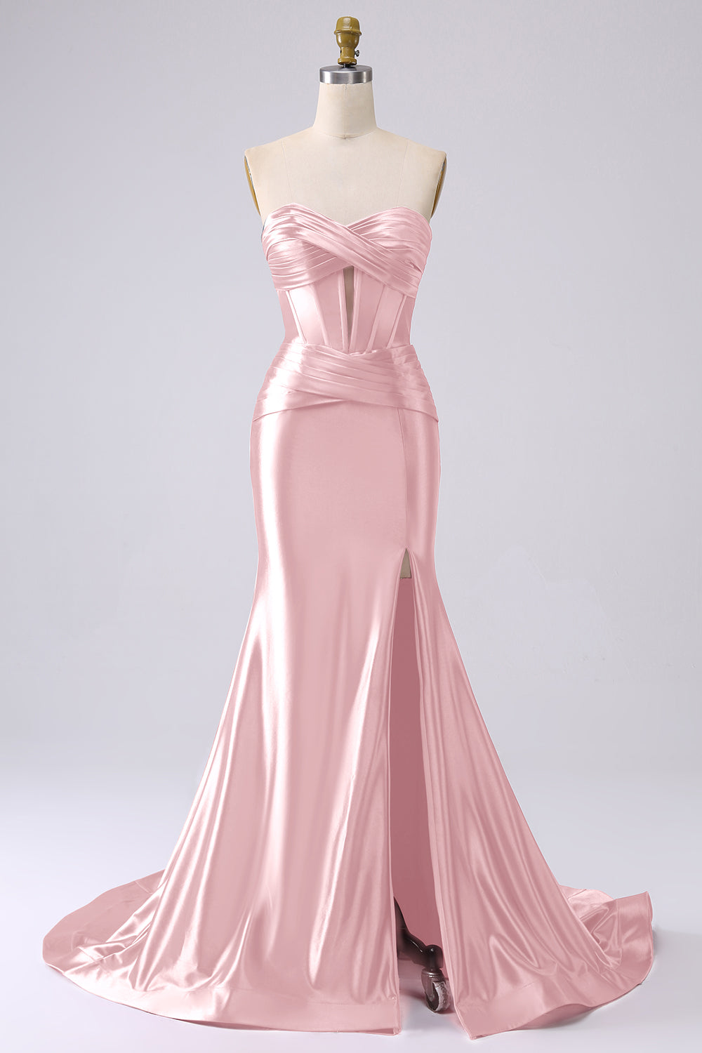 Robe de bal longue corsetée cœur sirène fuchsia pailletée avec fente